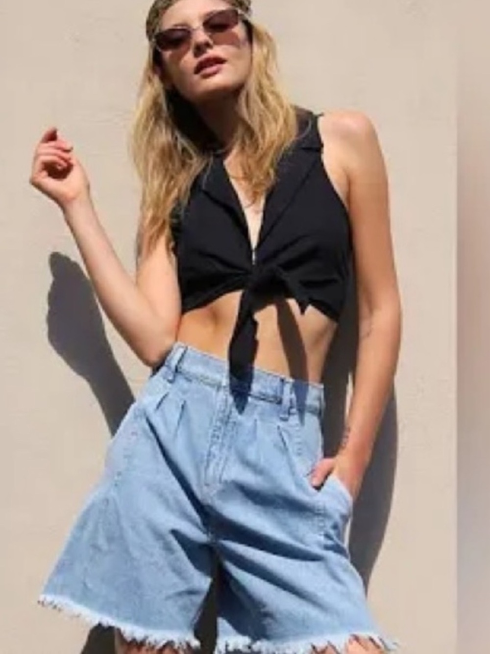 Free People Light Blue Denim Culotte Shorts